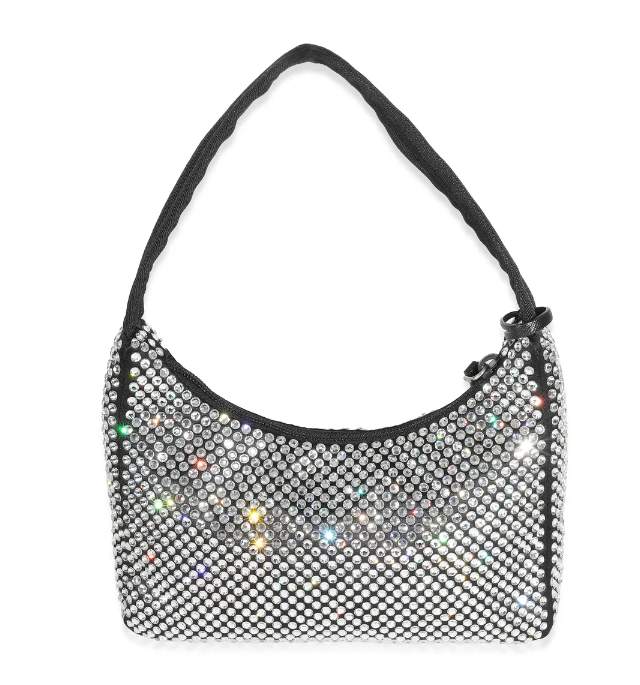 Prada Black Satin Crystal Re-Edition 2000 Mini Bag