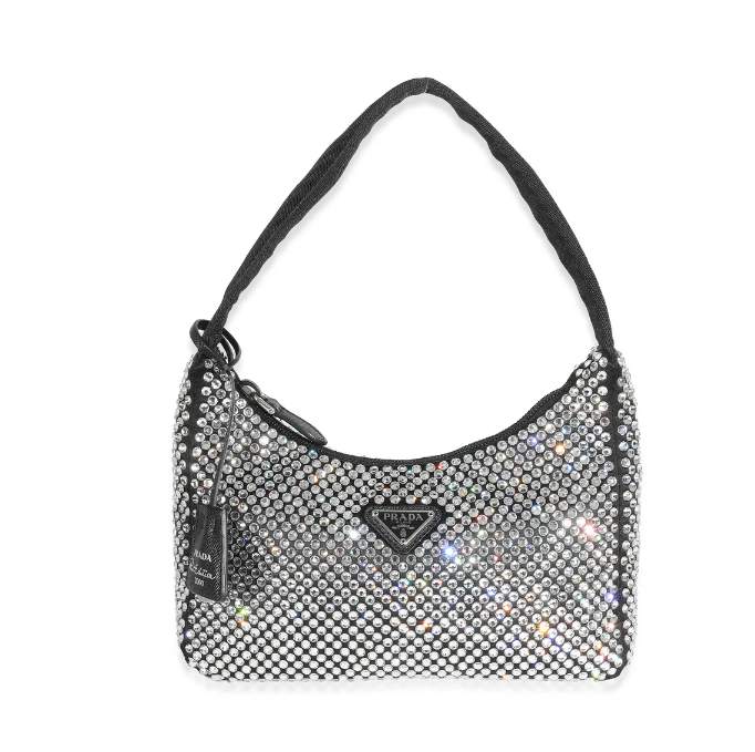 Prada Black Satin Crystal Re-Edition 2000 Mini Bag